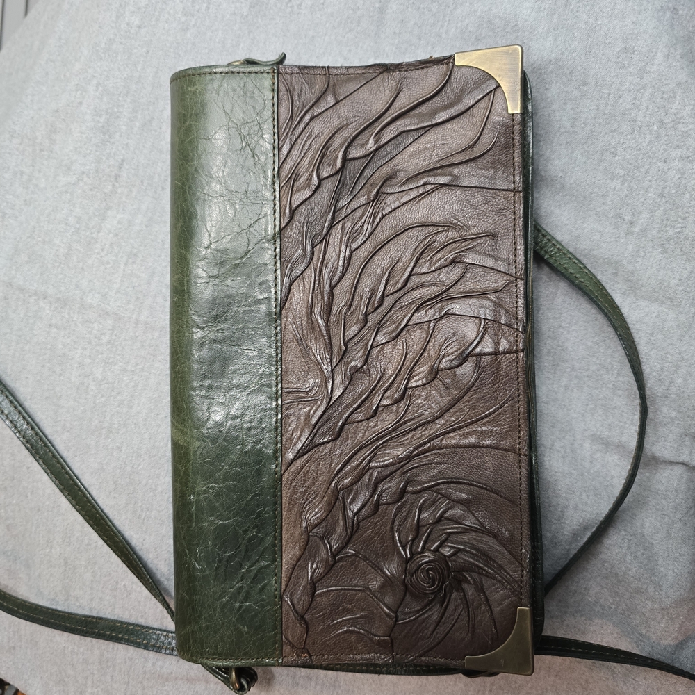 Green and Brown Embossed Leather Crossbody Bag